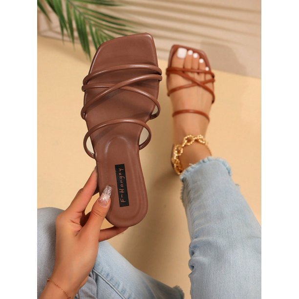 Women White Minimalist Slide Sandals, Open Toe Fashionable Sandals