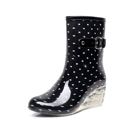 

Tepsmf Rain Womens Winter Boots Buckle Side Zipper High-heeled Transparent Mid-tube Wedge Heel Women Rain Boots