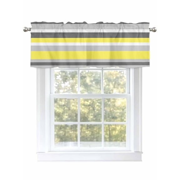 Valance Curtains for Kitchen Windows Yellow Gray StripeRod Pocket Valance Geometric Texture Short Window Curtain Topper for Bedroom Living Room Bathroom 54x18in