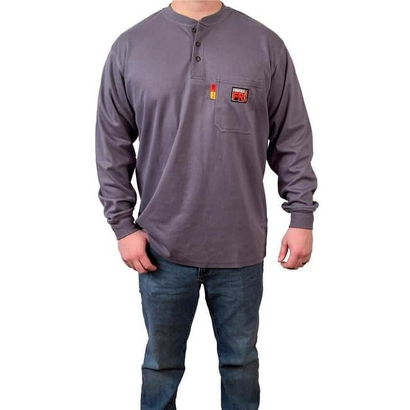 FRKnitex-FR Treated 100 Percent Cotton Long Sleeve Flame Resistant Henley Shirt, Grey - Extra Large