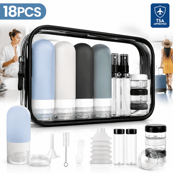 18pack Travel Bottles for Toiletries,TSA Approved Silicone Travel size Containers for Toiletries,Leak Proof Refillable Liqus Shampoo And Conditioner Travel Essentials toiletry Bottles