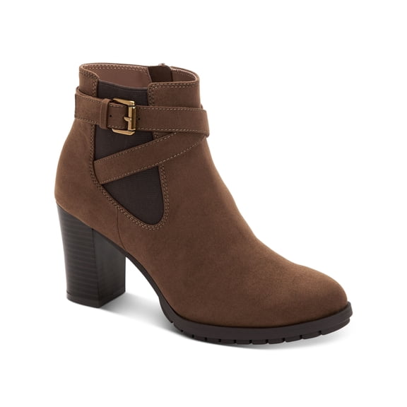 STYLE & COMPANY Womens Brown Cushioned Buckle Accent Goring Laleen Almond Toe Block Heel Zip-Up Booties 7 M