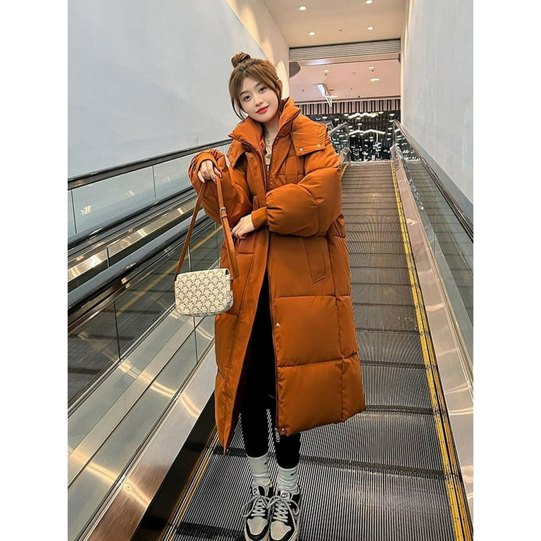 DanceeMangoo Korean Jacket Women Winter X long Parkas Solid Hooded Thicken Warm Female Snow Wear Coat Padded Loose Clothes Walmart