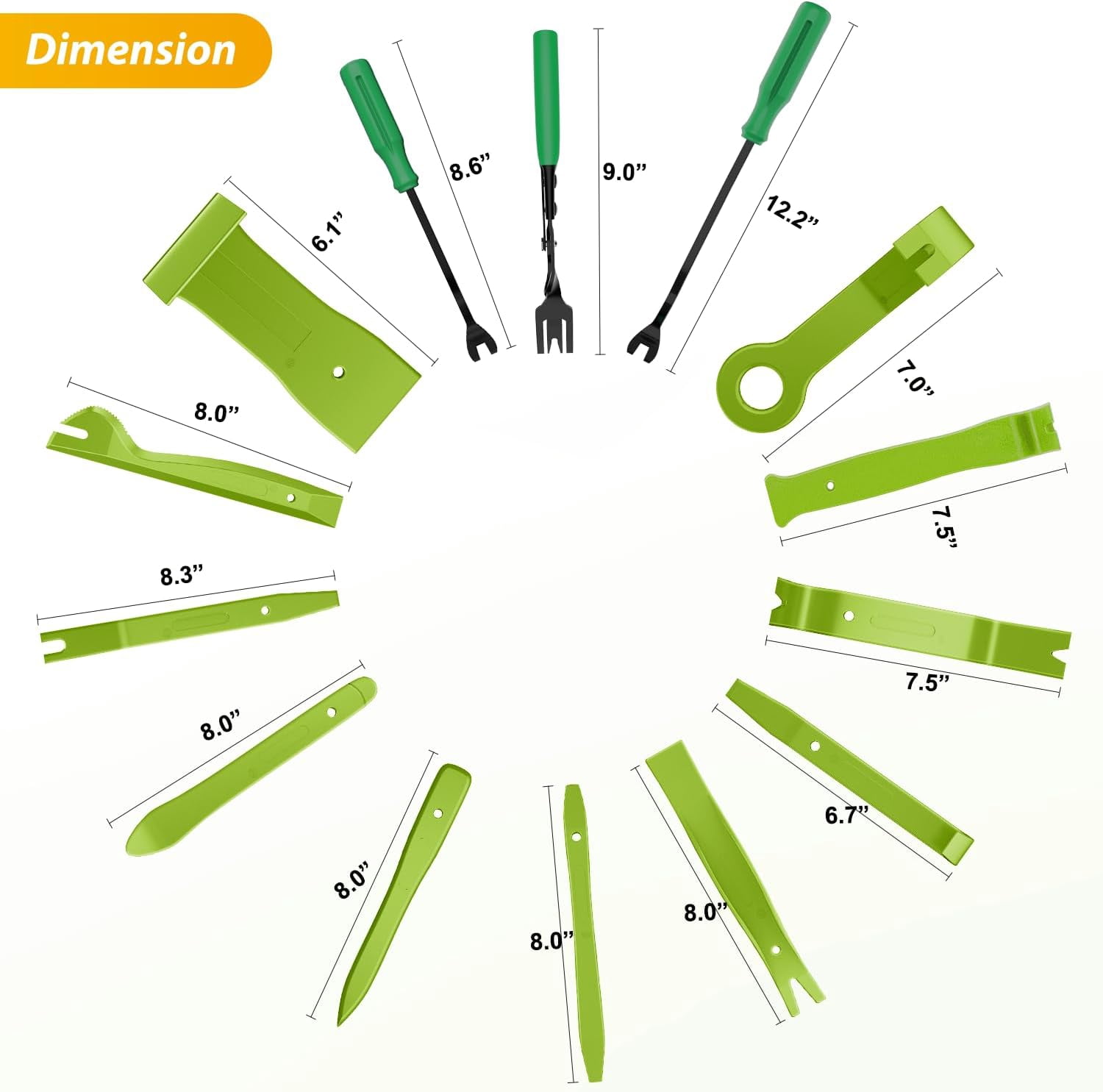GOOACC 200Pcs Trim Removal Tool, Auto Push Pin Bumper Retainer Clip Set Fastener Terminal Remover Tool Adhesive Cable Clips Round Handle Crowbar Kit Car Panel Radio Removal Auto Clip Pliers, Green