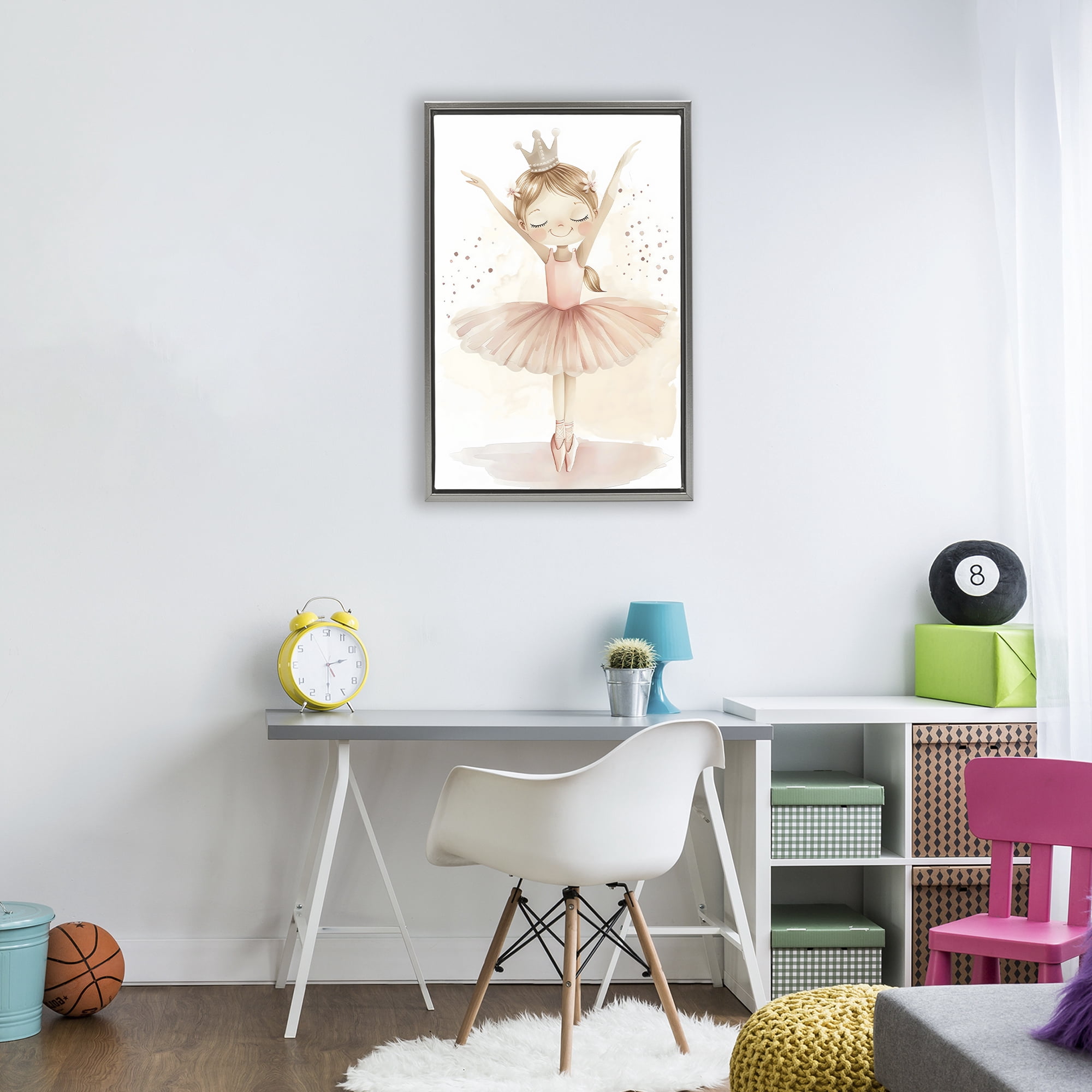 Stupell Industries Crowned Ballerina with Flowers Gray Framed Floater Canvas Wall Art, design by Creative Studio