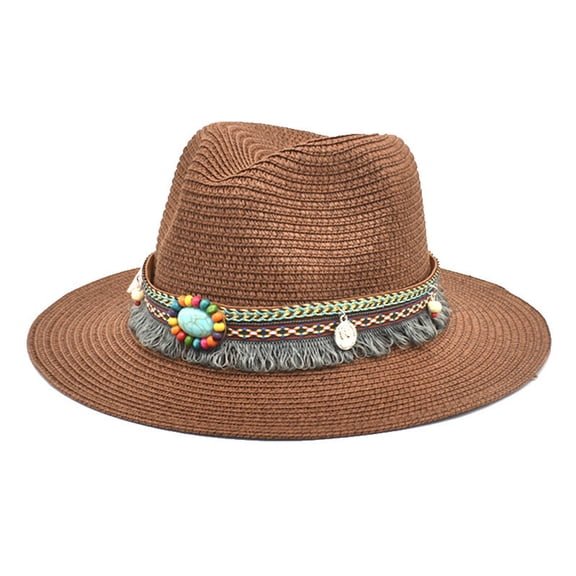 Adults Unisex Retro Western Cowboy Riding Hat Leather Belt Wide Cap Straw