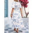 thumbnail image 3 of Women'S Summer Casual Short Sleeve Tiered Flowy Dress Long Midi Beach Sundress Vacation Outfits Blue Print XXL, 3 of 7
