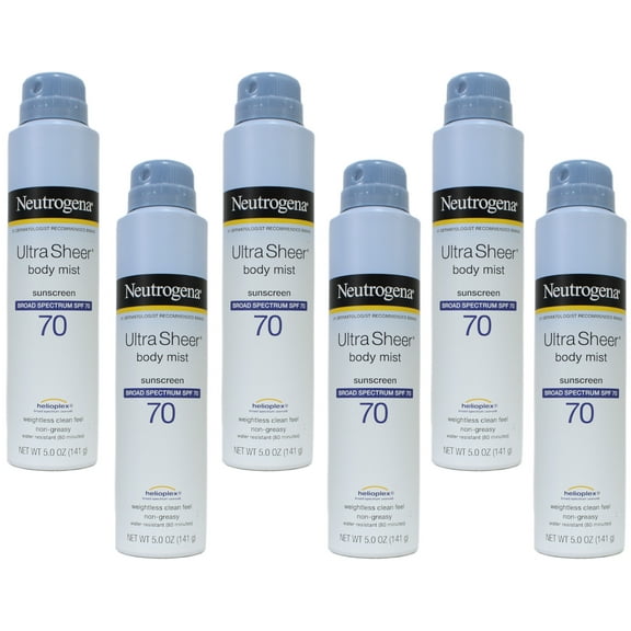 Neutrogena Ultra Sheer Body Mist Full Reach Sunscreen Spray Broad Spectrum SPF 70 5 oz (Pack of 6)