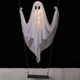 thumbnail image 4 of Halloween Decorations Outdoor - 5 FT Large Hanging Swing Ghost Halloween Decor with String Lights, Spooky Cute Ghosts Decorations for Front Porch Yard Tree, 4 of 7