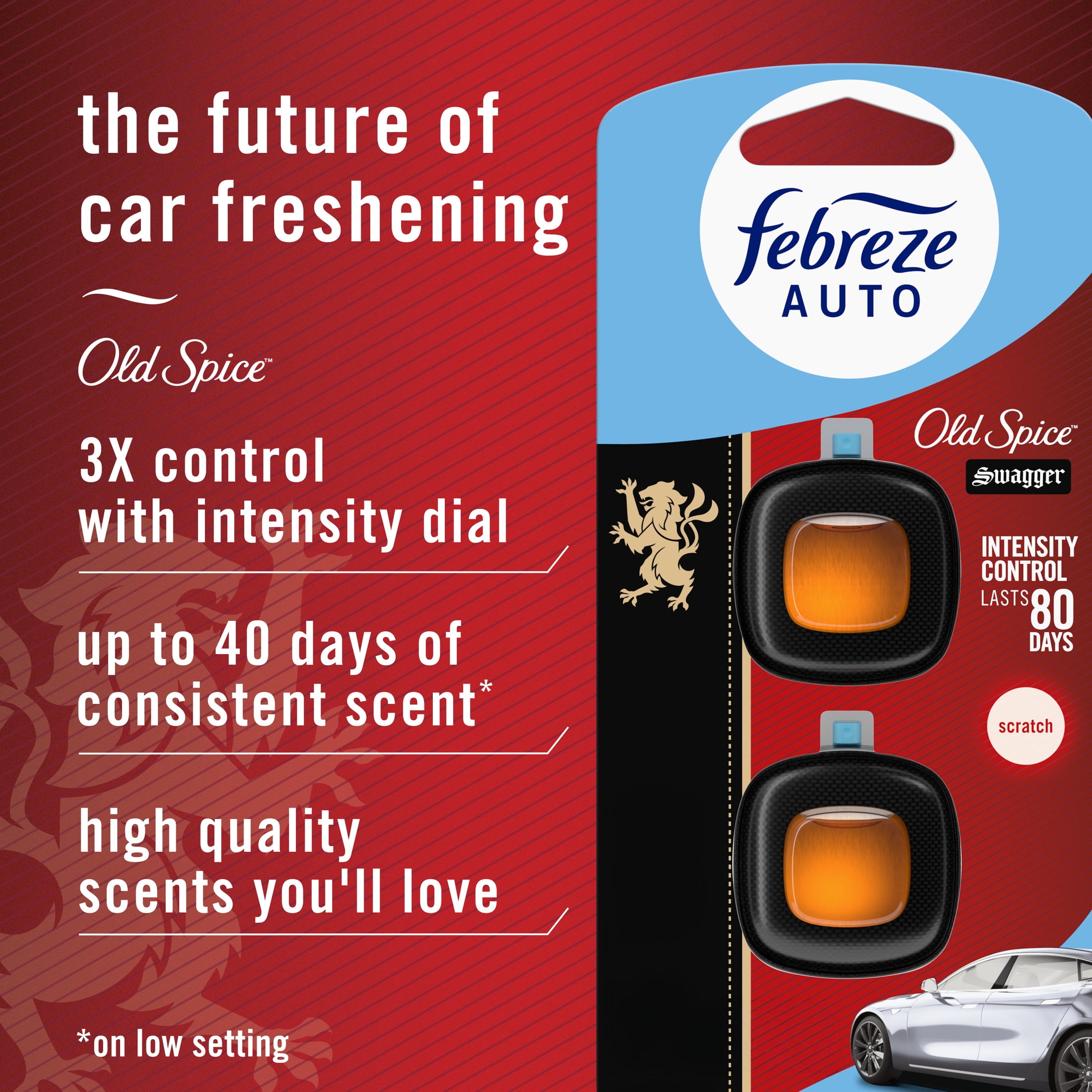 (2 pack) Febreze AUTO Car Air Freshener, Odor-Fighting Car Vent Clip, Old Spice Swagger, 2 Count