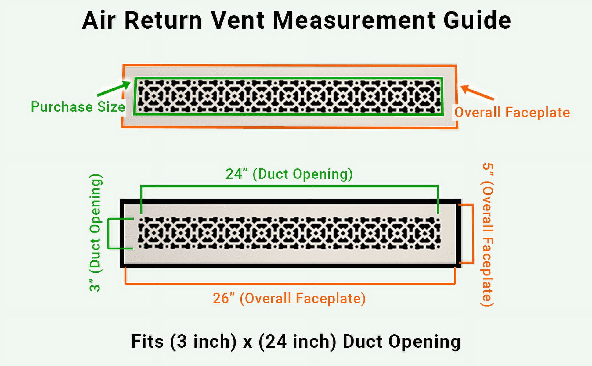 Achtek Air Return 3"x24" (Overall Size 5"x26") | Cast Aluminum Air Grille | HVAC Duct Cover for Home Ventilation