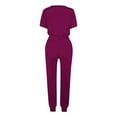 thumbnail image 5 of Scyoekwg Summer Outfits for Women 2 Piece Trendy Loose Sweatsuits Sets Solid Color Short Sleeve Round Neck Drawstring Tops Jogger Pants Casual Tracksuit (Purple,XL), 5 of 5