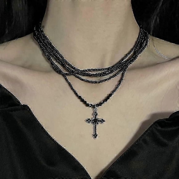 Necklaces Fashion Sexy Cross Black Multilayer Choker Fashion For Women Gothic Punk Lolita For Girls Pendant Handmade Party