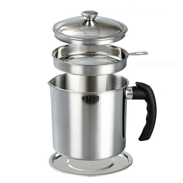 New 304 Stainless Steel Oil Filter Storage Can Grease Strainer Kitchen