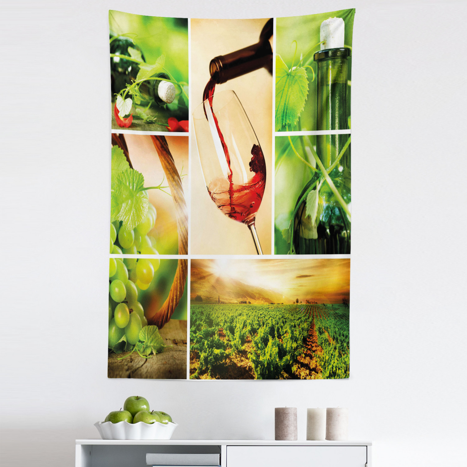 Wine Tapestry, Wine Tasting and Grapevine Collage Green Fresh Field ...