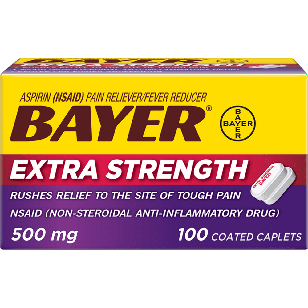 Extra Strength Bayer Aspirin 500mg Coated Tablets, Pain Reliever and