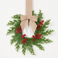 thumbnail image 5 of 1 Pack Farmhouse Mini Christmas Cabinet Wreath, Berries Ribbon Rattan Plastic Decor for Kitchen Window Door, 10.6in，Khaki Bow, 5 of 5