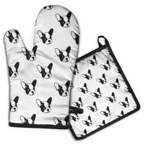 Cute Bulldog Kitchen Oven Mitt and Pot Holder Sets 2 Pcs for Baking, Cooking and Grilling, Heat Resistant Up To 392 °F