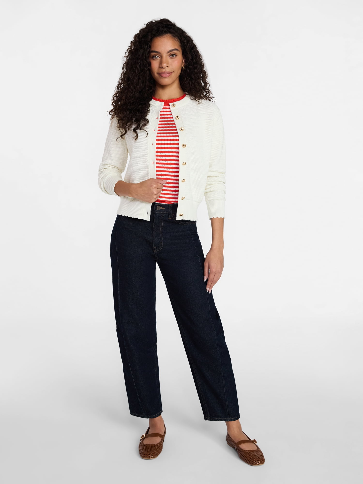 Time and Tru Women's Button Front Textured Cardigan, Sizes XS-XXXL