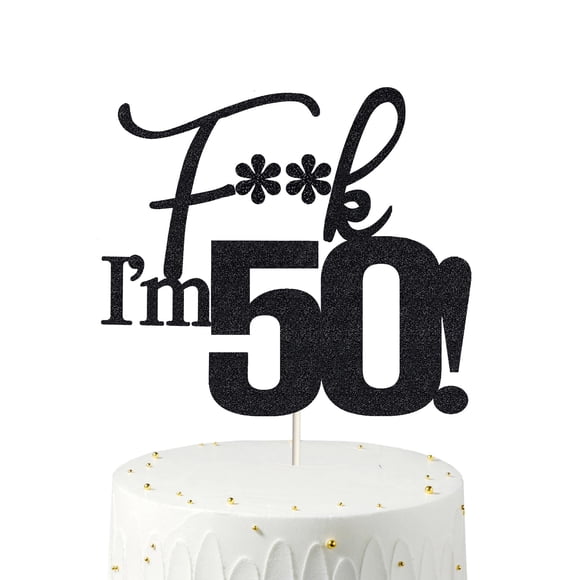 Fiesta de 50 cumpleaños de Cake Topper Veegood Black Glitter
