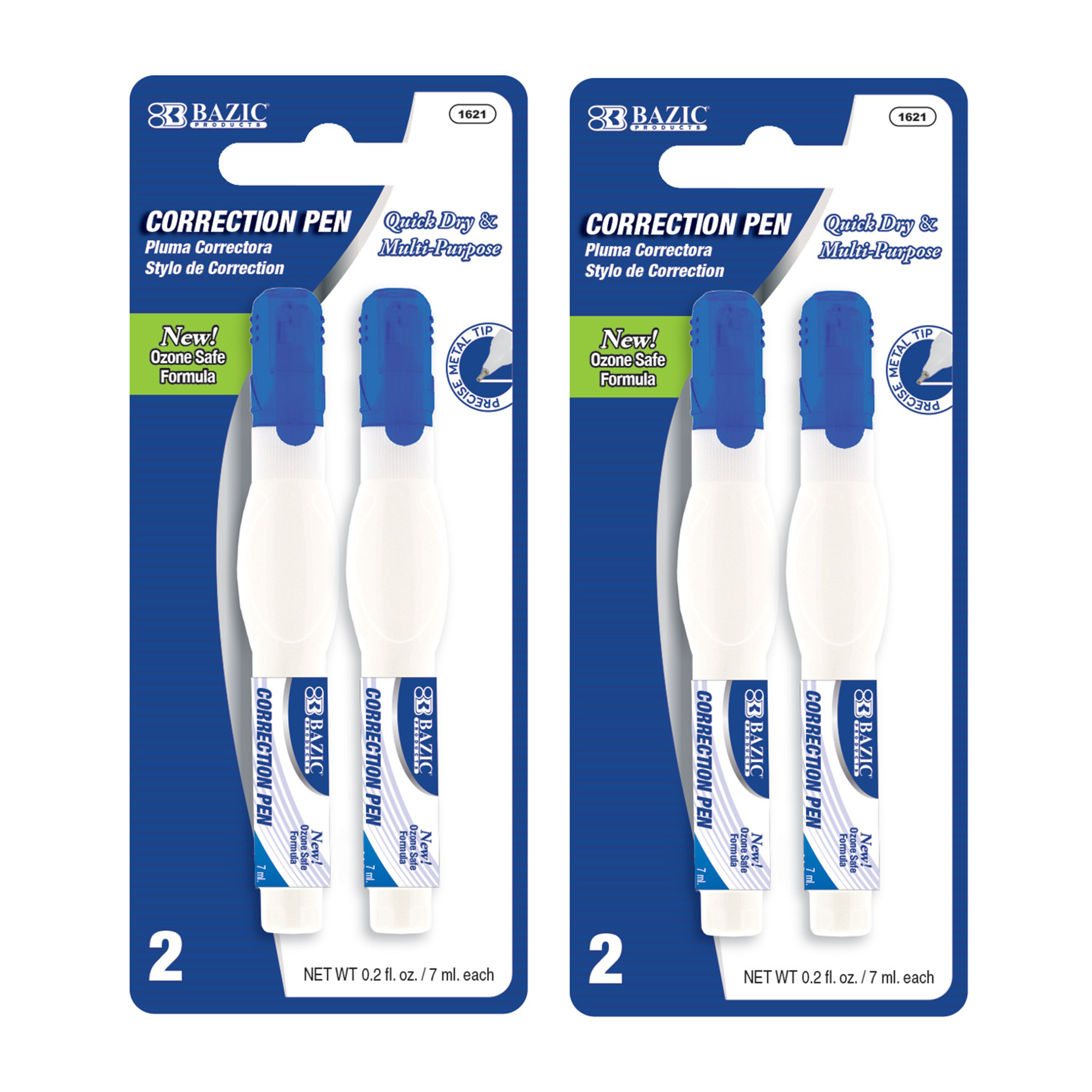 BAZIC Correction Pen Precise Metal Tip White Out (2/Pack), 2-Packs 