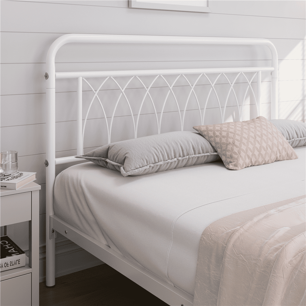 Alden Design Metal Platform Bed Frame with Headboard and Footboard, Queen, White
