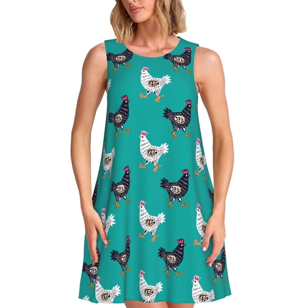 Disketp Funny Chicken para Vestido sin Mangas para Mujeres, Vestidos de Verano para Mujeres, Casual y Holgado para la Playa