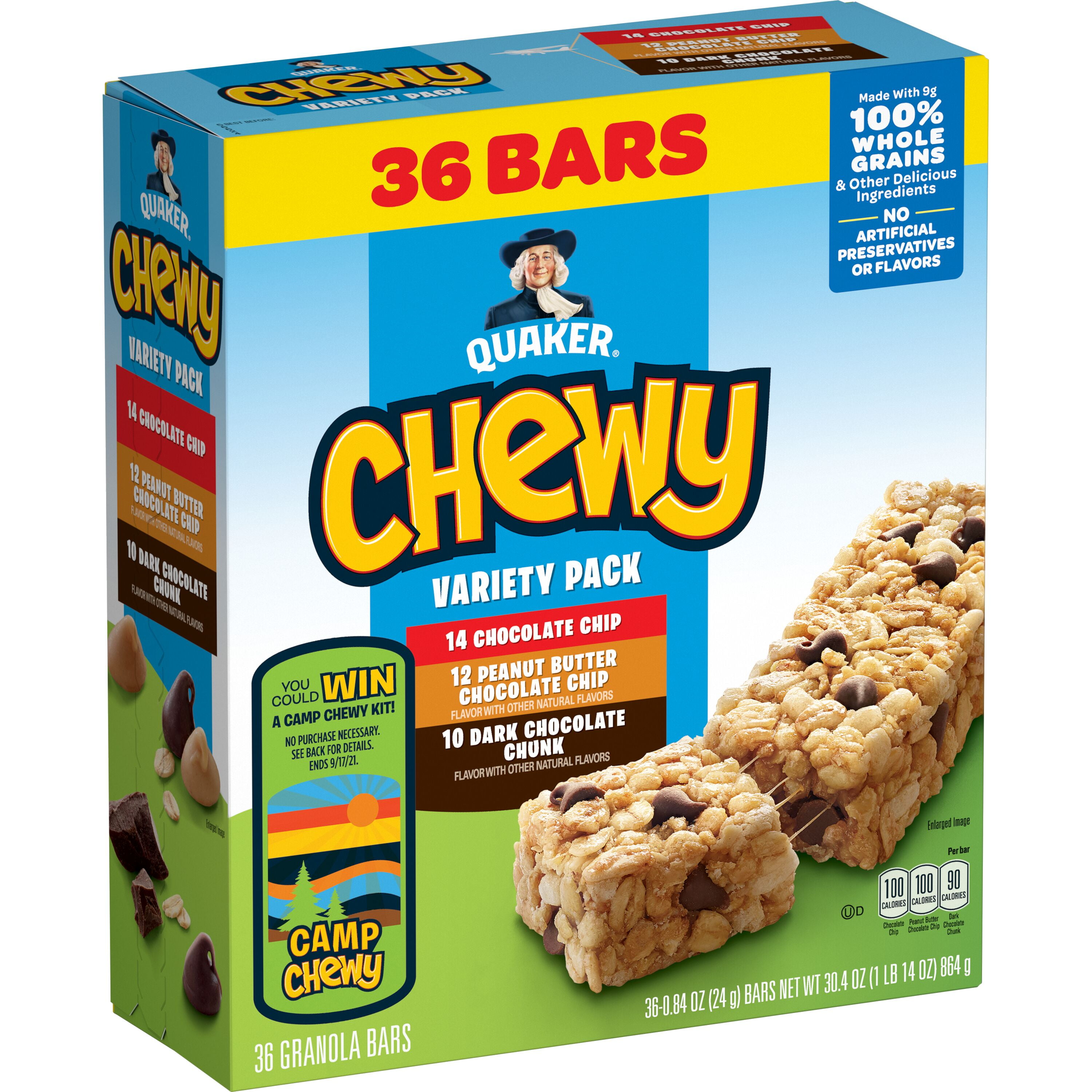 (4 pack) Quaker Chewy Granola Bars, 3 Flavor Variety Pack, 30.4 oz, 36 Count