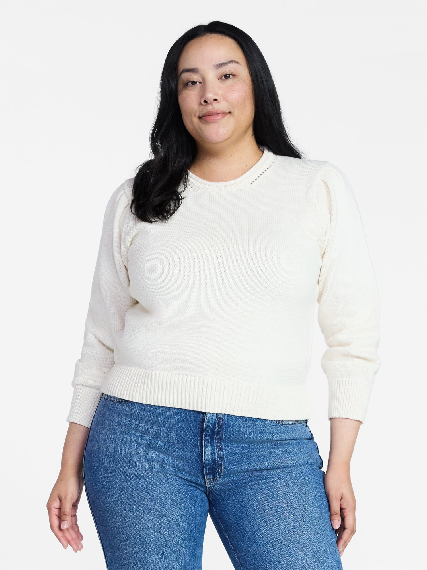 Time and Tru Women's Crewneck Sweater with Long Sleeves, Sizes XS-XXXL