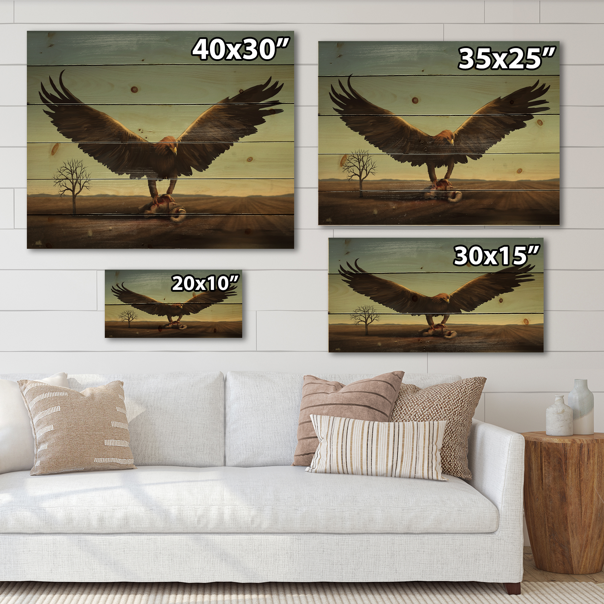 Designart 'Open Wings Roc Bird in Wild' Farmhouse Print on Natural Pine Wood