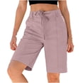 thumbnail image 5 of Byworldtasic Bermuda Shorts for Women Trendy High Waist Knee Length Chino Long Shorts Drawstring Summer Casual Short, 5 of 7