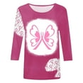 thumbnail image 4 of Luxalzxs Pink Breast Cancer Shirts for Women Fashion Ribbon Printed Cancer Fight Tee Tops Plus Size 3/4 Sleeve Round Neck Casual Tops Blouse, 4 of 4