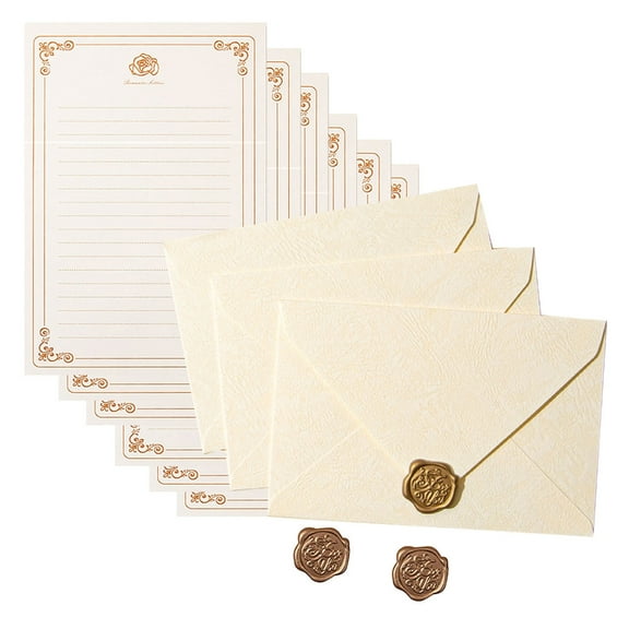 RYUJNDK Vintage Paper Stationery Set 6 Letter Paper Lined Sheets 3 Matching Envelopes 3 Seal Stamp Sticker for Wedding