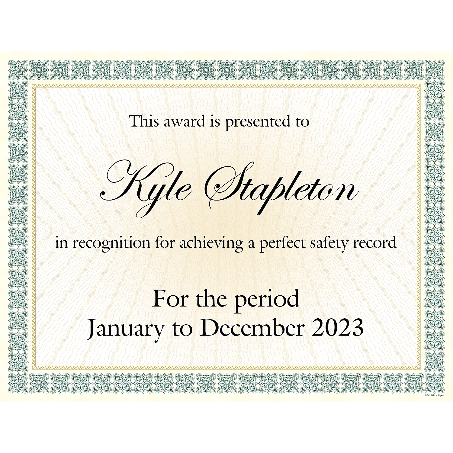 Great Papers! Westminster Green Metallic and Gold Foil Certificates, 8.5"x 11", 15 Count (963022)