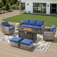 thumbnail image 2 of Bellefurn 7 Pieces Patio Furniture Set with 43" Fire Pit Table,All Weather Wicker Outdoor Furniture with High Back Swivel Patio Chairs and Outdoor Couch for Deck Balcony Backyard, 2 of 14