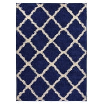 Moroccan Trellis Shag Area Rug Rugs New Shaggy Collection (Navy Blue, 6'7"X9'6")