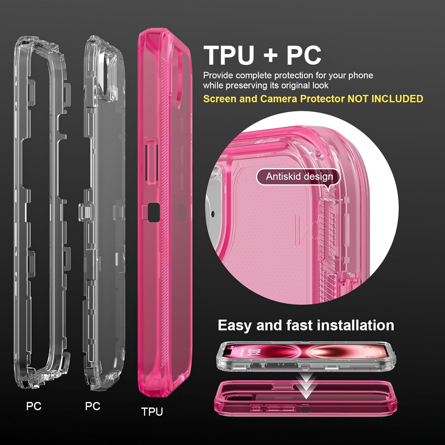 for iPhone 16e Case, Heavy Duty Shockproof Protection Phone Cases, Anti-Drop, Dual Layer Transparent Protective Cover Compatible with iPhone 16e, 6.1 inch, Crystal Pink