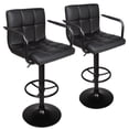 thumbnail image 1 of Leopard Adjustable Bar Stools with Armrest, Square Back Swivel Double Stitching with Back Bar Stool, Set of 2 (Black + Black Base), 1 of 10