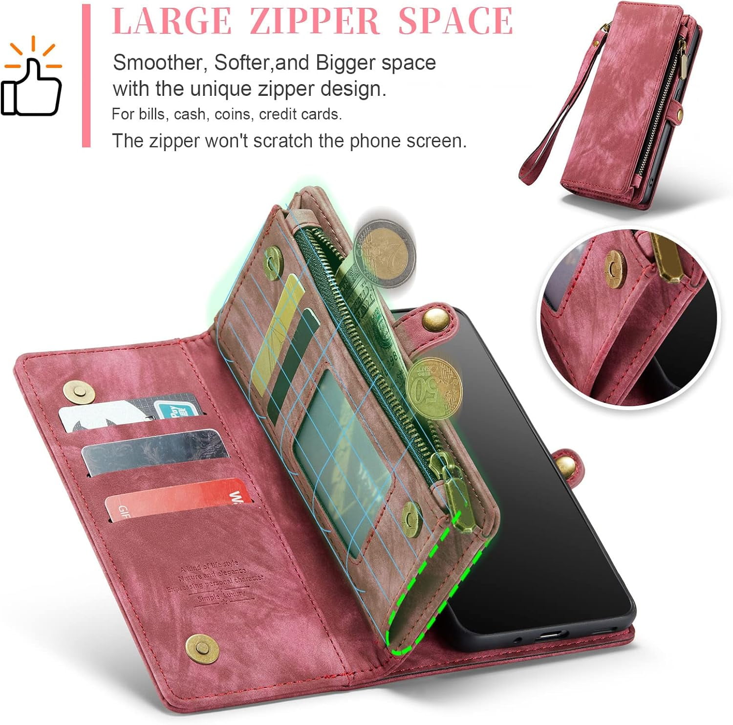 Asuwish Phone Case for Samsung Galaxy S20 5G 6.2 inch Zipper Wallet Detachable Cell Cover with Tempered Glass Screen Protector Crossbody Lanyard Strap Flip Card Holder S 20 20S UW S2O G5 Women Red