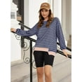 thumbnail image 7 of Siliteelon Womens Striped Oversized Sweatshirt Crew neck Long Sleeve Side Slits Pullover Tops Casual Fall Fashion Outfits Clothes Black-Blue, 7 of 7