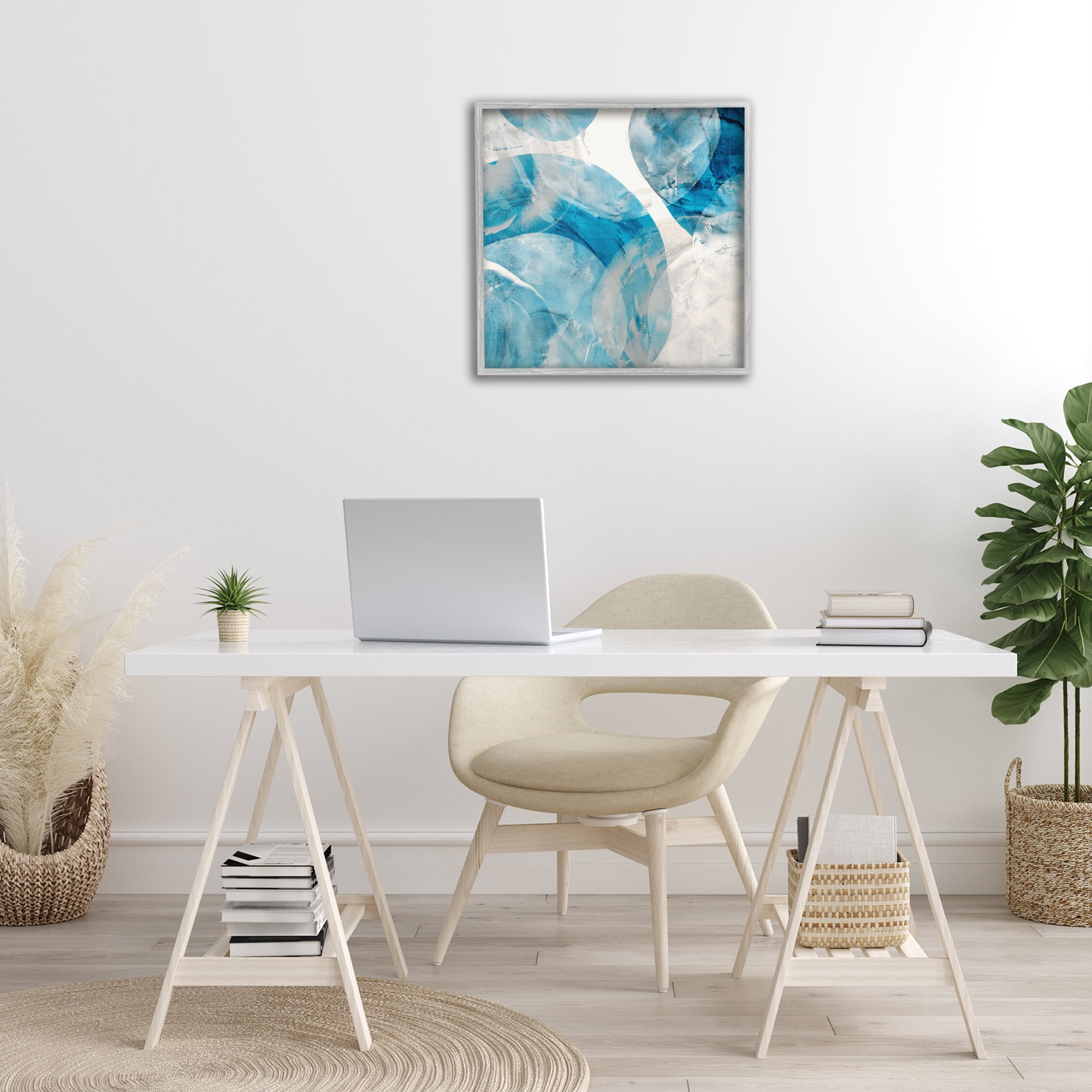 Stupell Industries Opaque Blue Spheres Abstract Painting Gray Framed Art Print Wall Art, 24 x 24