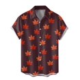 thumbnail image 2 of Camisas Para Hombre Casual Camisa de manga corta con solapa de moda de verano para hombre, Top con estampado de botones y hojas de arce (Coffee, L), 2 of 4