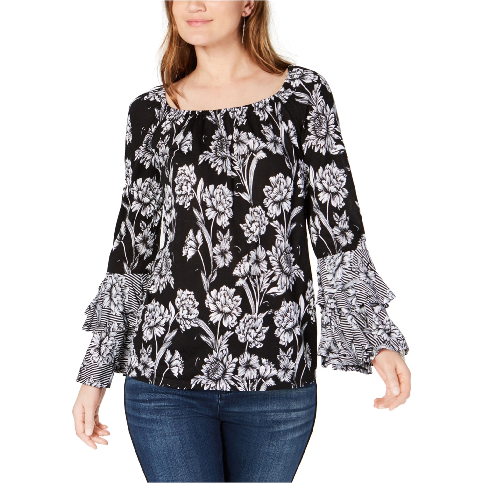 I-N-C Womens Floral tiered Peasant 
