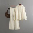 thumbnail image 6 of Women's Autumn Winter 2-Piece Knitted Set - Hoodie + Wide Leg Pants, Solid Color, Elastic Waist, One Size, 6 of 6