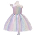 thumbnail image 2 of Flower Girls Tulle One Shoulder Dress Star Wedding Pageant Dress Tutu Dress, 2 of 7