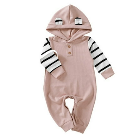 

Dadaria Baby Boys Girls Clothes Newborn 3-24M Newborn Infant Soild Stripe Bear Ears Romper Jumpsuit Outfits Pink 74 Toddler