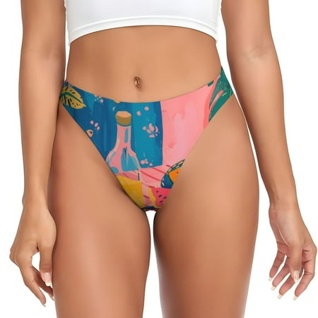 Rateoe Colorful Summer Fruit Table Pattern Seamless Women Underwear Thongs No Show Ladies Thong No Line Breathable Comfortable Panties Undies for Women-Medium