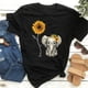 thumbnail image 4 of Camiseta de mujer Blusa con cuello redondo y manga corta con estampado de girasol, Negro, L sidaley  AP001988-03, 4 of 5