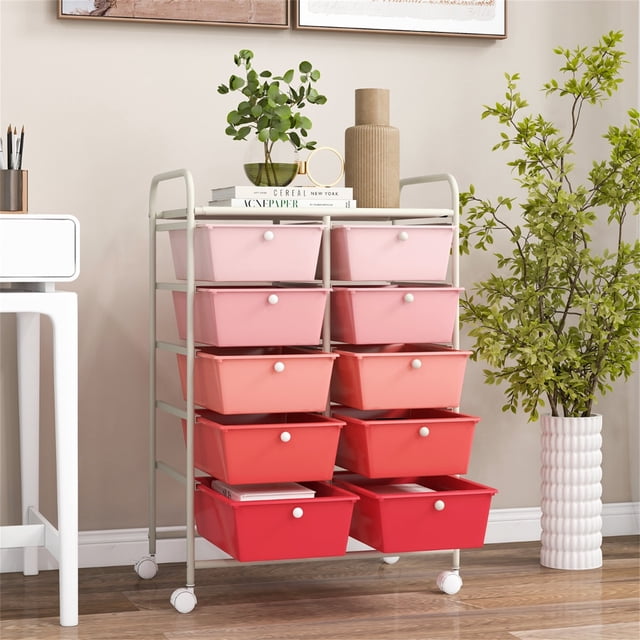Costway Carrito Móvil Multiusos con 10 Cajones Organizador de Herramientas para Álbumes de Recortes Sobre Ruedas 65,5 x 37 x 87 cm