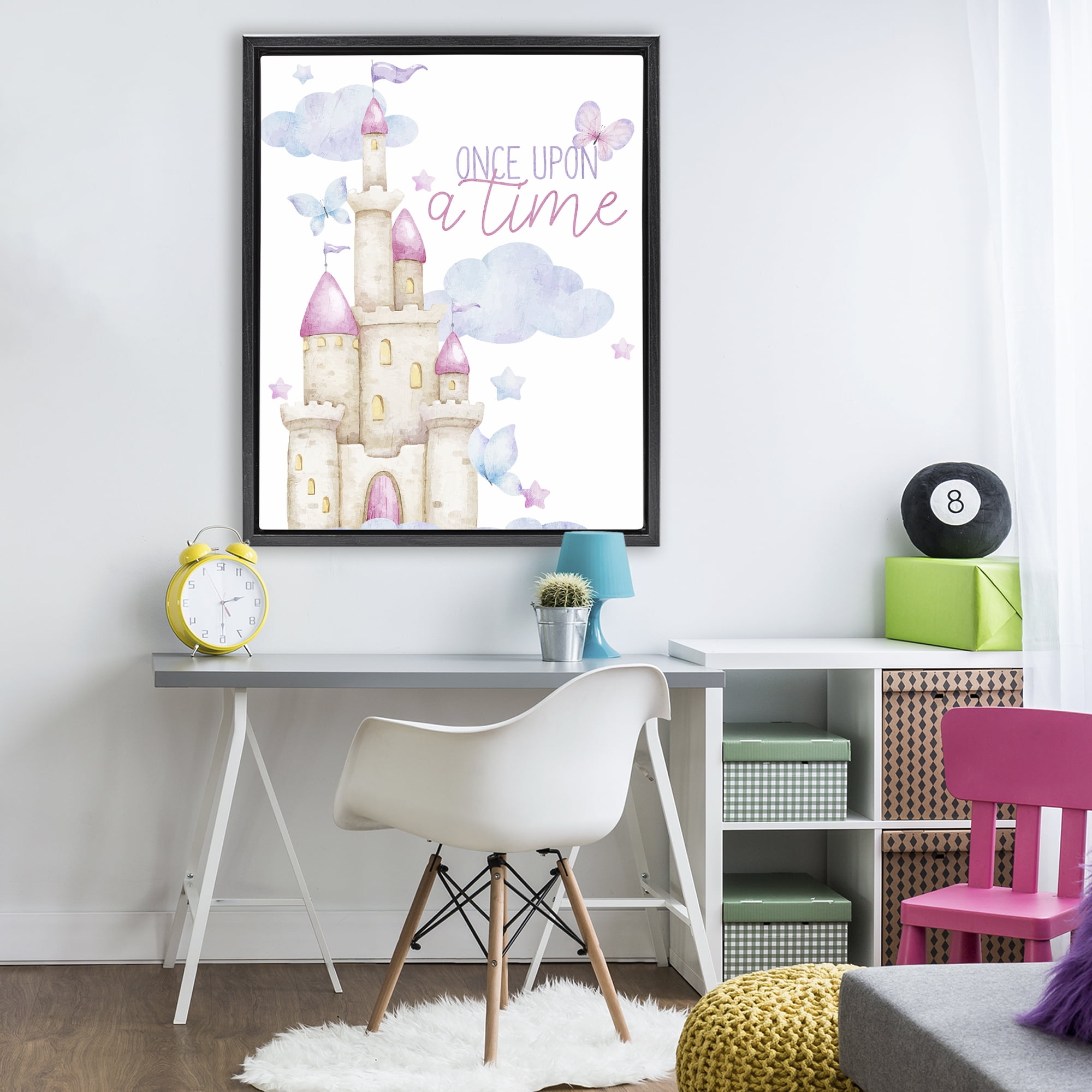 Once Upon A Time Castle Black Framed Floater Canvas Wall Art, design by Kim Allen
